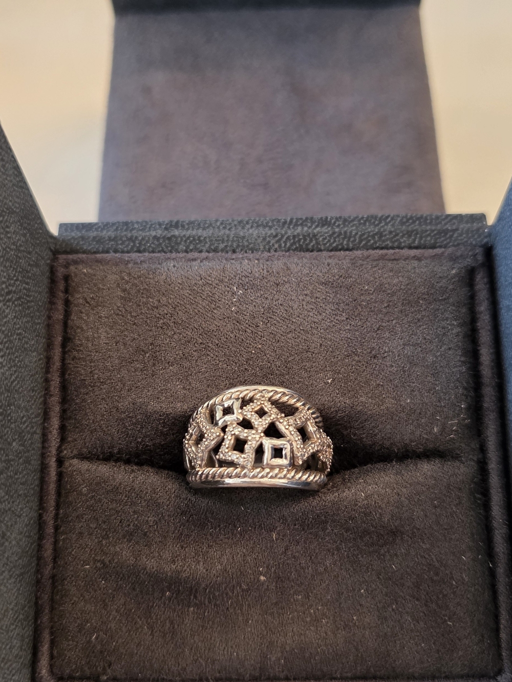 David Yurman Sterling Silver Diamond Quartrefoil Tapestey Cable ring - Picture 9 of 10